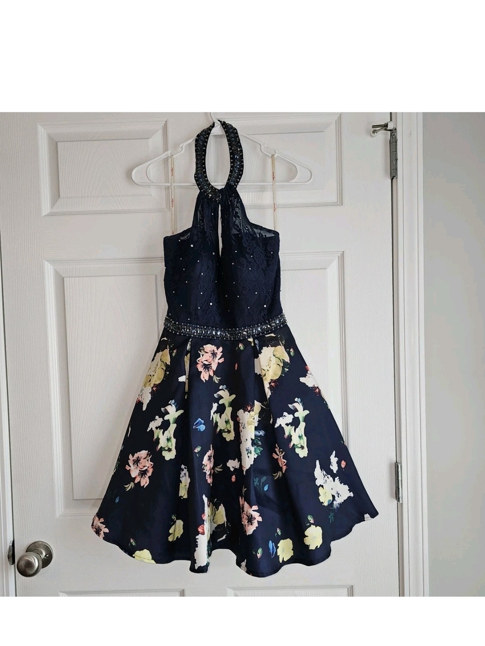 Dancing Queen Halter Floral Beads Mini Dress Dance Homecoming Skater XS See NOTE
